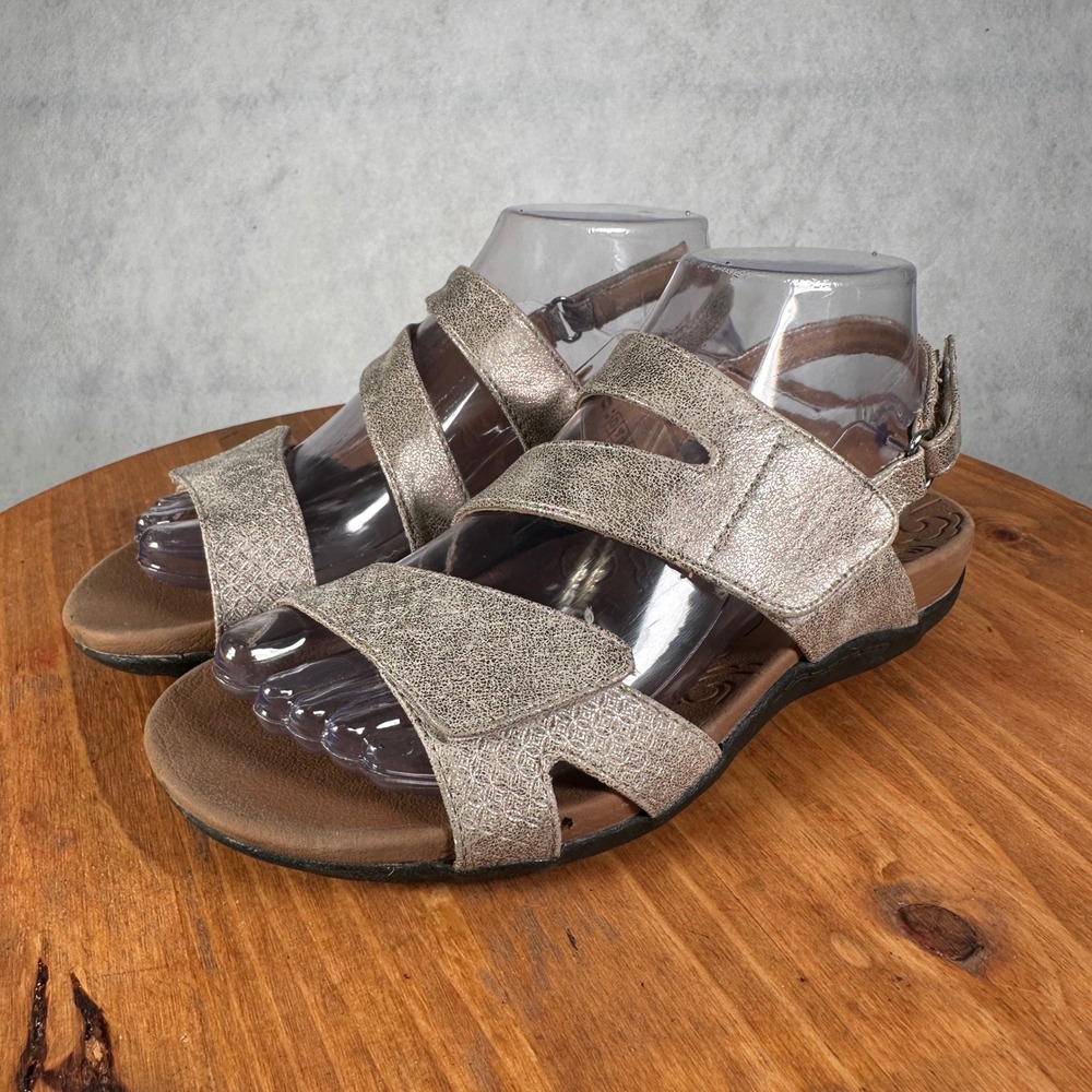 Rockport Briah Sandals Women 5.5 Pewter Excellent Metallic Strappy Comfort
